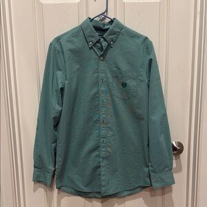 Chaps Green Casual Button Down Shirt with Long Sleeves